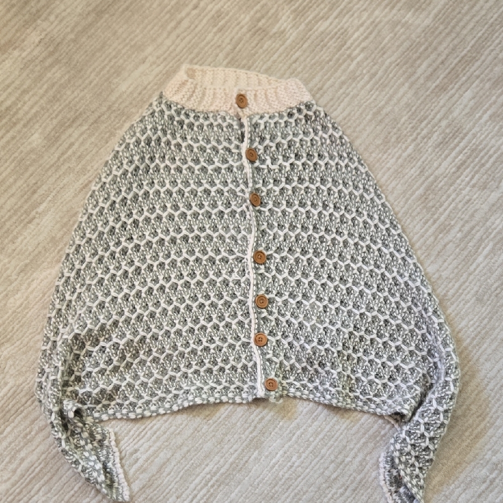 Simply Noelle Gray and Cream Button-Up  Shawl